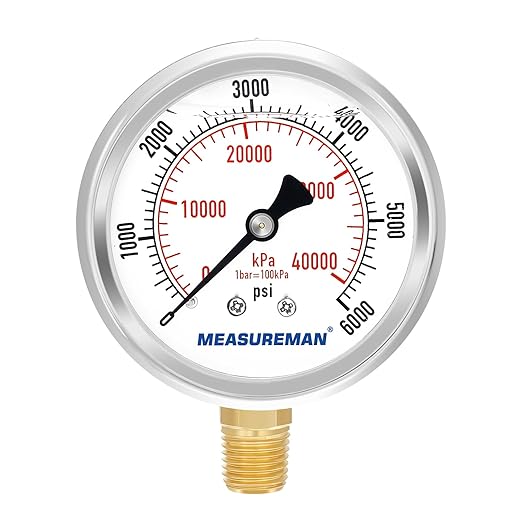 MEASUREMAN 2-1/2" Dial Size, Glycerin Filled Pressure Gauge, 0-6000psi/kpa by MEASUREMAN