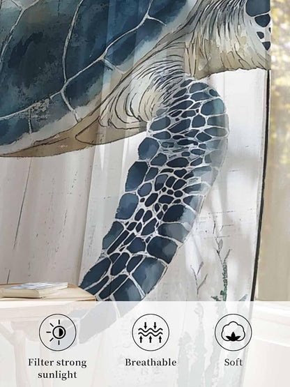 Sheer Curtains 108 Inches Long, Sea Turtle Teal Blue Semi Sheer Curtains Light - Image 6