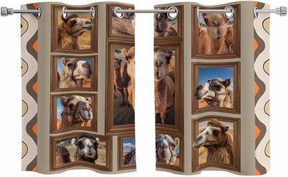 2 Panel Kitchen Cafe Curtains, Desert Camels Sunlight Filtering Nature Air by Hokiten