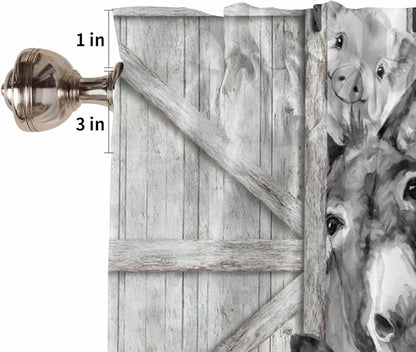 Grey Farmhouse Bedroom Curtains 63 Inches Length, Vintage Sunflowers Animals - Image 6