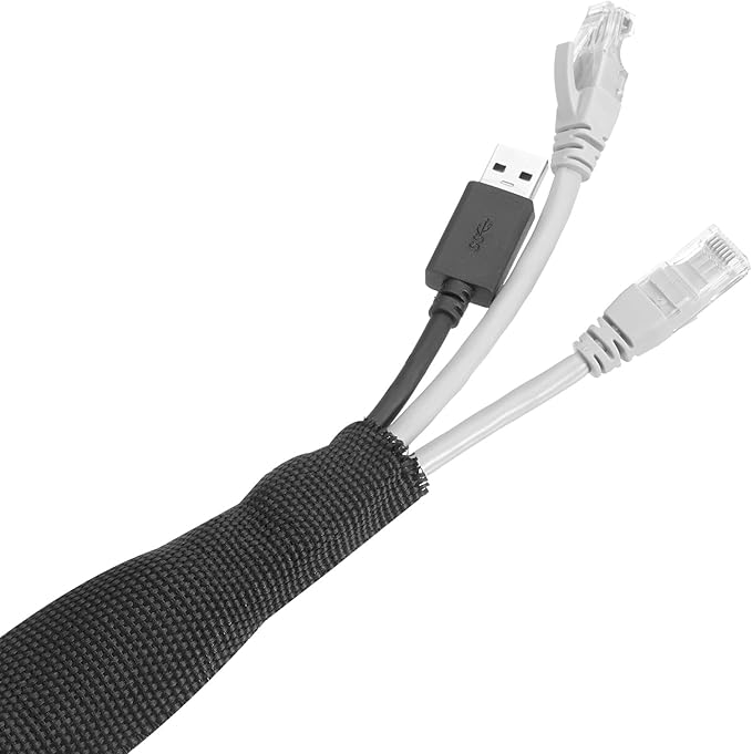 MECCANIXITY Braided Cable Sleeves Heat Shrinkable Fabric Sleeving, 7/8" 60ft Black 2:1 Ratio Heat Shrinkable Cord Protector for Harness Cable, Network Cable Protection, Cable Management
