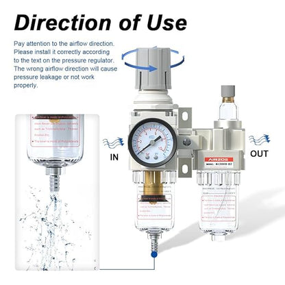 AIRZOE 1/4" NPT Compressed Air Filter Regulator Lubricator Combo, Air - Image 4