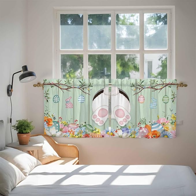 Easter Kitchen Tier Curtains 24 Inch Long 2 Panel Set, Rod Pocket Cafe Small - Image 4