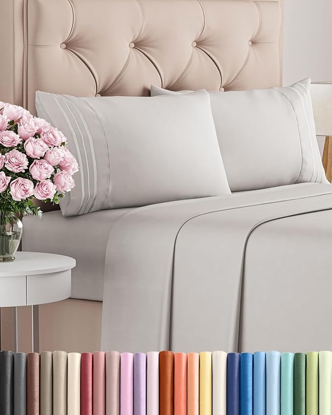 King Size 4 Piece Sheet Set - Comfy Breathable & Cooling Bed Sheets Set - Hotel Luxury Bedding for Women, Men, Kids, Teens, Boys & Girls - Deep Pockets, Soft and Wrinkle Free - Oeko-Tex - French Grey