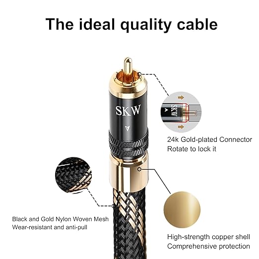 SKW Audiophiles Subwoofer Lock RCA Cable RCA to RCA Multiple Shield with Ultra-high Purity Copper Digital Coaxial Cable for HiFi Systems 6.5ft/2m
