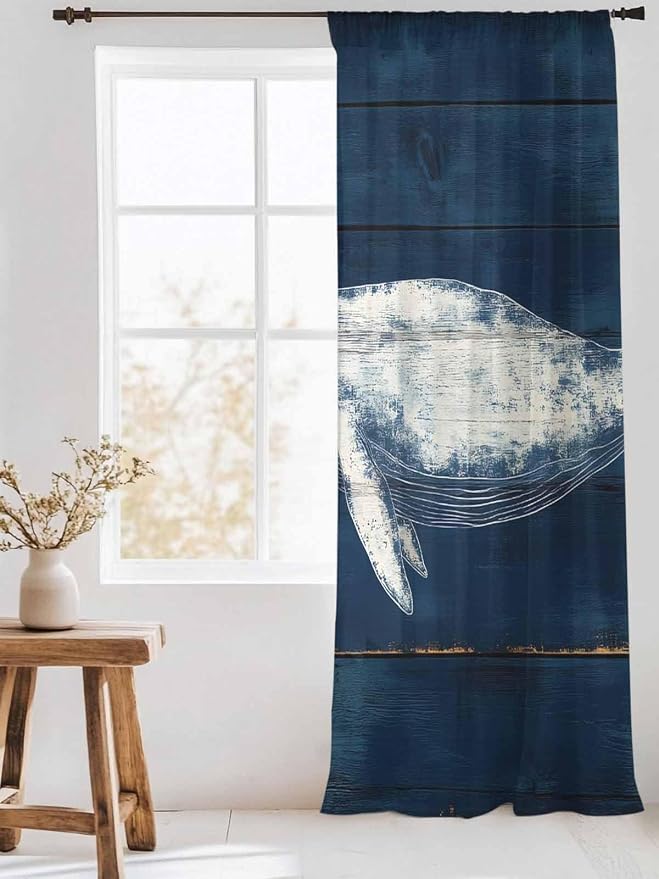 Sheer Curtains 96 Inches Long, Summer Whale Semi Sheer Curtains Light Filtering - Image 3