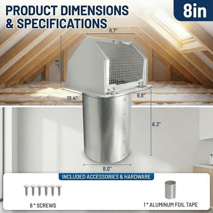 8 Inch Vent Covers for Wall, Galvanized Steel Dryer Vent Cover Outside - Image 2