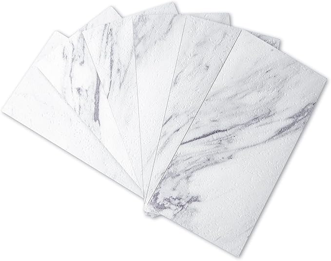 Art3d 102-Piece Peel and Stick Tile Backsplash for Kitchen Bathroom, 3in. × 6in. Stick on Subway Tile White Granite