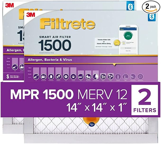 Filtrete 14x14x1 AC Furnace SMART Air Filter, MERV 12, MPR 1500, Track Filter by Filtrete