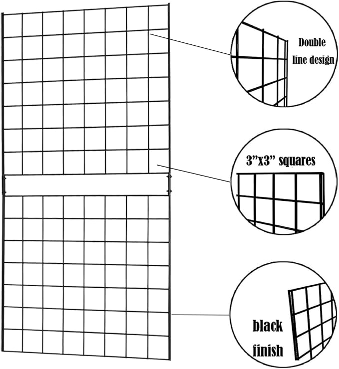 7RiversART Grid Wall Commercial Grade Grid Panels Heavy Duty Panel for Retail Display 2' W x 4' H, Black (Pack of 3) Portable