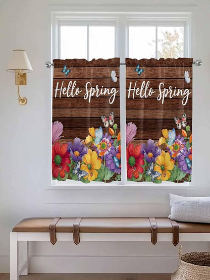 Spring Flowers Tier Curtains 45 Inches Long, Watercolor Farmhouse Colorful - Image 4