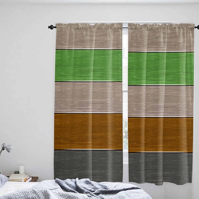 Farm Gray Green Brown Wood Grain Window Valance Curtains, Rustic Wooden Plank - Image 8