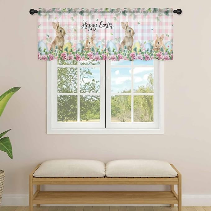 Easter Sheer Valances for Windows 42"x12", Light Filtering Kitchen Curtains - Image 4