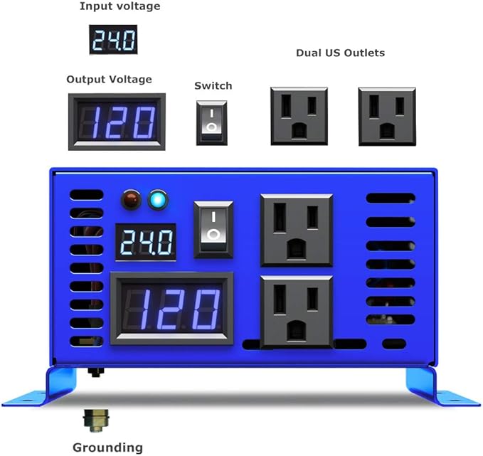 XYZ INVT 800 Watt Pure Sine Wave Inverter 24V DC to 110V 120V AC, 800W Power Invert Surge 1600W Power Converter for Solar System. (800W 24V 120V)