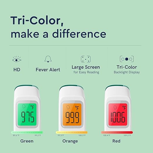 Viproud Forehead Thermometer for Adults and Kids, Fast Accurate Thermometer with Fever Alarm, 1S Reading & Silent Mode, Easy to Use Health Thermometer (Green)
