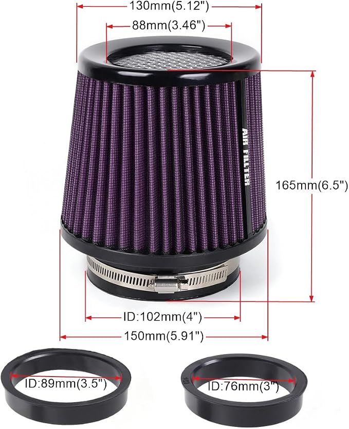 3" 3.5" 4" Inlet Car Replacement Cold Air Intake Filter 76mm 89mm 102mm 3 Sizes - Image 5