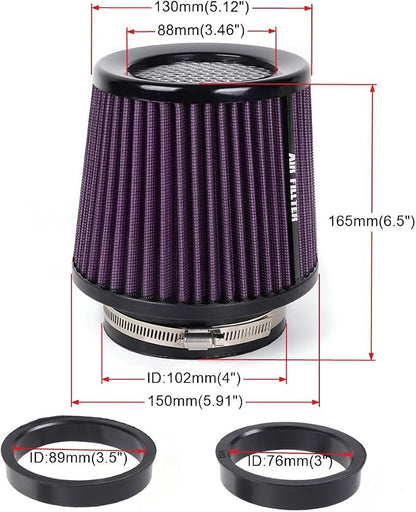 3" 3.5" 4" Inlet Car Replacement Cold Air Intake Filter 76mm 89mm 102mm 3 Sizes - Image 5