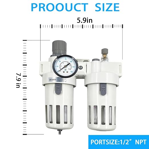 XingNEeng 1/2" NPT Compressed Air Filter Regulator Lubricator Combo, Water/Oil - Image 3