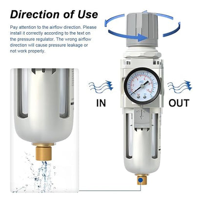 AIRZOE 3/8" NPT Air Filter Regulator Combo Piggyback, 5 Micron Brass Element - Image 4