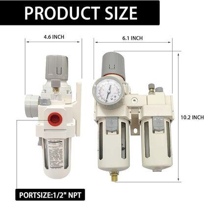 YSIL 1/2" NPT Compressed Air Filter Regulator Lubricator Two Units Combo Air - Image 4