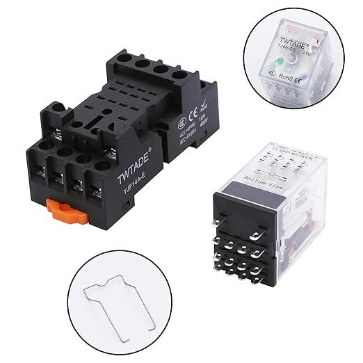 TWTADE AC 110V/120V Relay 5A Electromagnetic Power Coil Relay 14 Pins 4PDT 4NO+4NC HH54P MY4J with Indicator Light & Socket Base -YJ4N-GS
