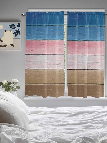 Blue Pink Brown Gradient Wood Grain Window Valance Curtains, Vintage Wood Board - Image 5