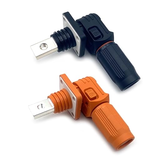 150A Battery Energy Storage Connector, 35mm² High Current Connectors IP67 Waterproof Copper Brand Thread Wiring Power Adapter Quick Plug Terminal Right Angle Plug and Socket (1500V Black+Orange)