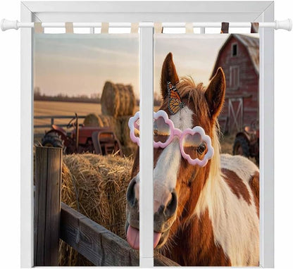 Farm Horses Living Room Curtains 84 Inch Length, Window Curtains Tab Top by Unknown