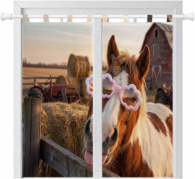 Farm Horses Bathroom Curtains 63 Inch Length, Window Curtains Tab Top, by Unknown