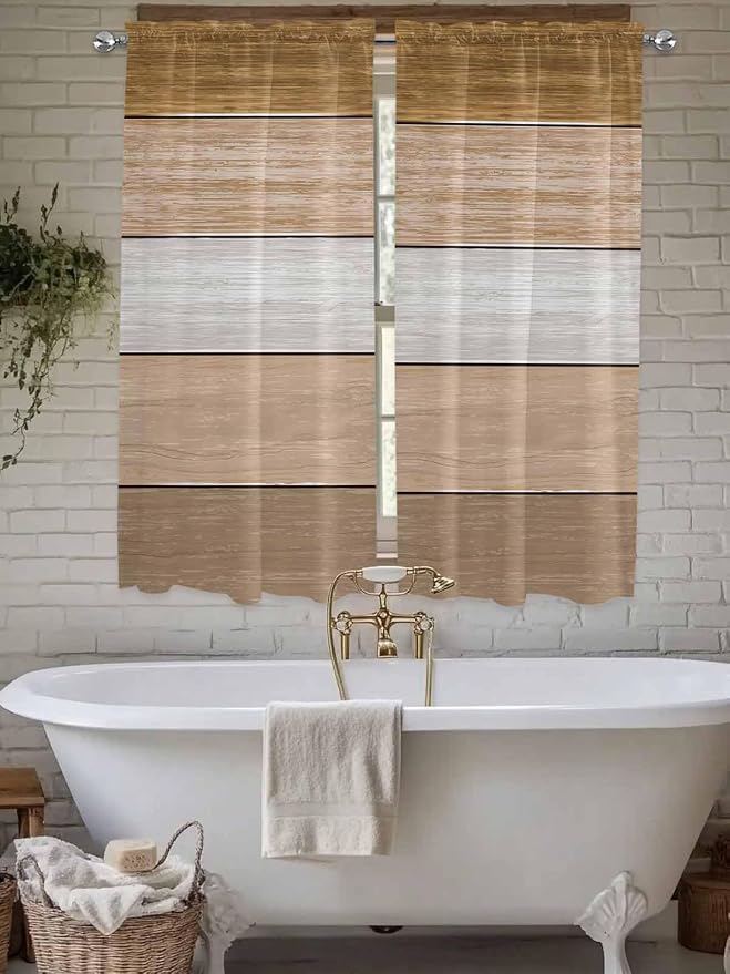 Retro Farm Wood Board Window Valance Curtains, 2 Panel - Image 5