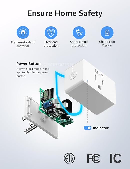 Lepro P1 Smart Plug Mini 15A, WiFi Outlet Plugs Compatible with Alexa & Google Assistant, Voice/APP Control, Timer & Group Controller, 2.4Ghz Only, ETL & FCC Certified, 2-Pack
