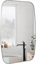 Brushed Nickel Bathroom Mirror, 32"×40" Oval Vanity Mirror with Stainless Steel Metal Frame, Silver Oblong Wall Mount Mirror for Bedroom, Living Room