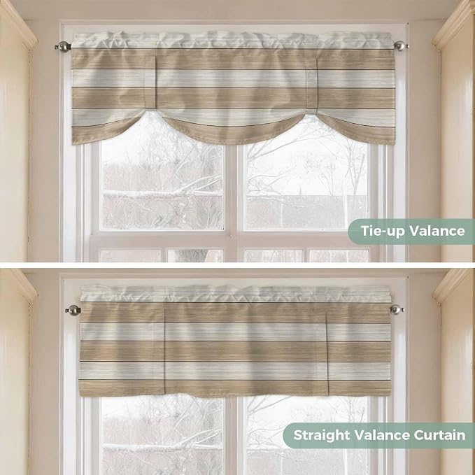 Brown Ombre Wooden Tie Up Valance Curtains - Image 5