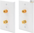 VCE UL-Listed Speaker Wall Plate Gold-Plated, 2-Port Keystone Wall Plate with Banana Jack Binding Post Keystone Jack Insert for Speakers, 2 Pack