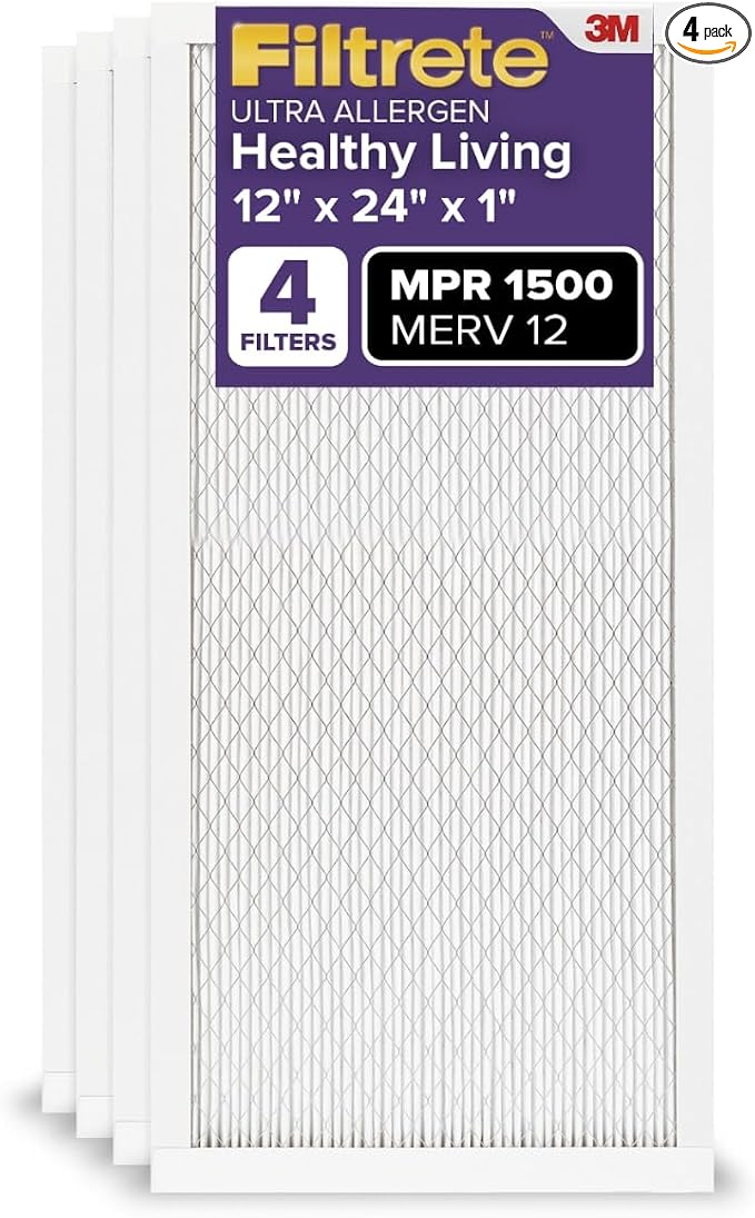 Filtrete 12x24x1 AC Furnace Air Filter, MERV 12, MPR 1500, CERTIFIED asthma & by Filtrete