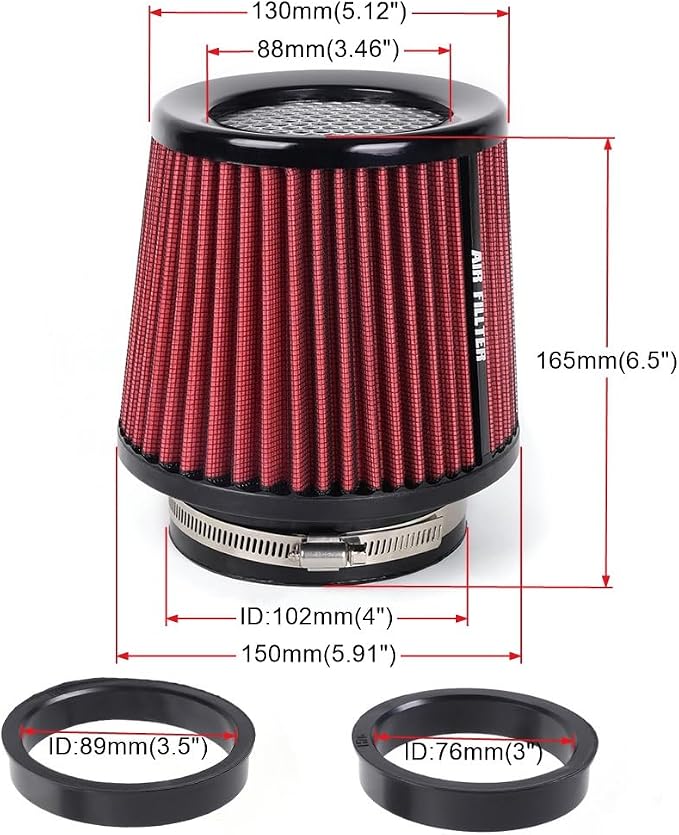 3" 3.5" 4" Inlet Car Replacement Cold Air Intake Filter 76mm 89mm 102mm 3 Sizes - Image 5