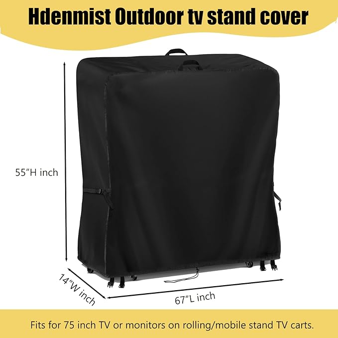 Hdenmist Outdoor TV Cover 67 Inch Weatherproof, Waterproof Outdoor TV Stand Covers for Rolling Mobile TV Stand Cart, Heavy Duty TV Screen Protector Covers for Outside- 67”L x 14”W x 55”H(Cover Only)