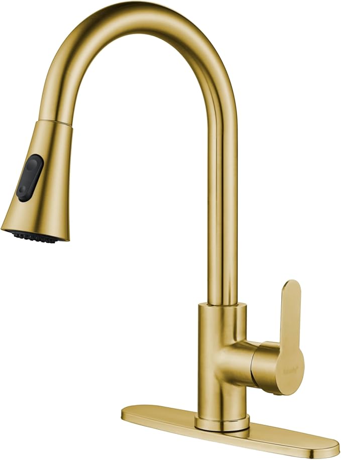 Gold Kitchen Faucet with Pull Down Sprayer Modern Stainless Steel High Arc by KOHONBY