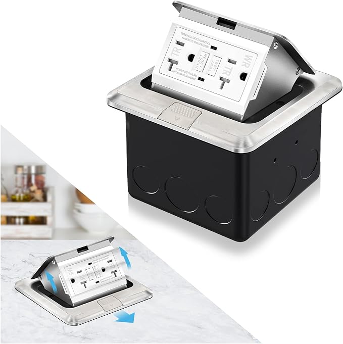 Vagueior Pop-Up Floor Box Kit, 20A Tamper-Weather Resistant Receptacle GFCI Outlet, Corrosive Resistant Hardware, ETL certified Stainless Steel Color