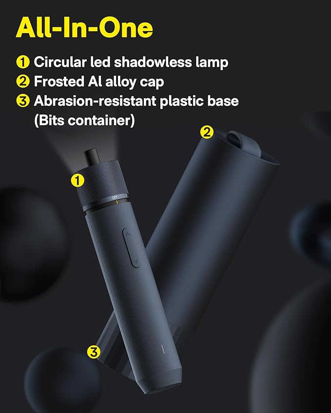 HOTO Electric Screwdriver Rechargeable, 3.6V Cordless Screwdriver Set USB-C, 1/4'' Hex Bits, 3 Torque Settings, 1500mAh Battery, LED Light & 12 S2 Metal Bits for Furniture/Electrical Repairs