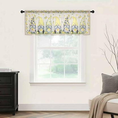 Rustic Lemon Gnomes Sheer Valance Curtains, Summer Fruit Leaves Retro Linen - Image 5