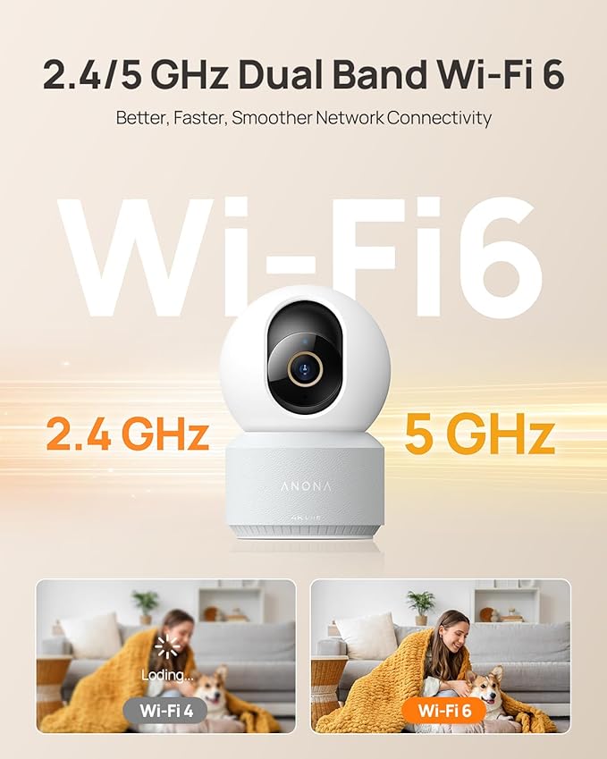 Anona 4K UHD Indoor Camera, Pet/Dog/Baby Security Camera with Phone App, 360°Pan-Tilt, 5G/2.4G Dual-Band Wi-Fi 6, Auto-Tracking, Person/Pet/Baby Crying Detection, Privacy Mode, Two-Way Audio, 2 Pack
