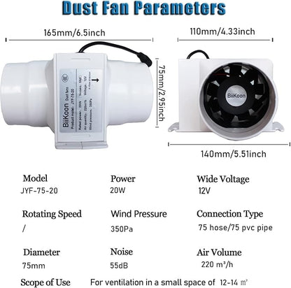3“ Inline Duct Fan 12V 20W Inline Exhaust Blower Plastic Air Extractor Booster - Image 2