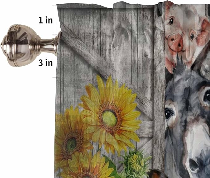 Farmhouse Half Window Curtain 36 Inches Long, Vintage Sunflowers Animals - Image 6