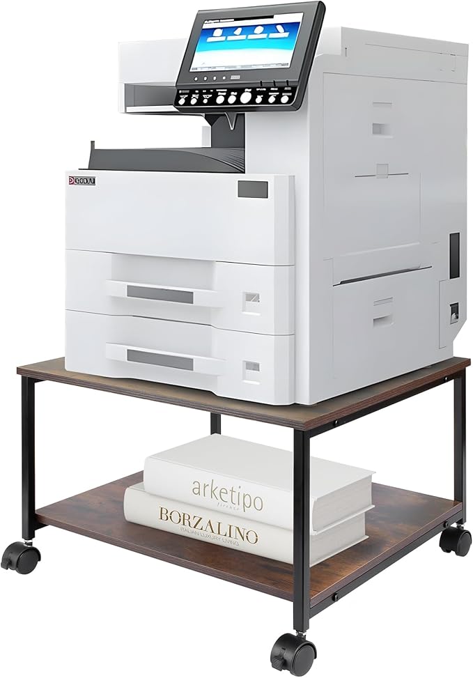 EMERIT Printer Stand,19.5''x19.5''x12.8'' 2 Tier Large Printer Laser Table Heavy Duty Rolling Printer Cart with Wheels for Home Office -100 LBS Each Tier