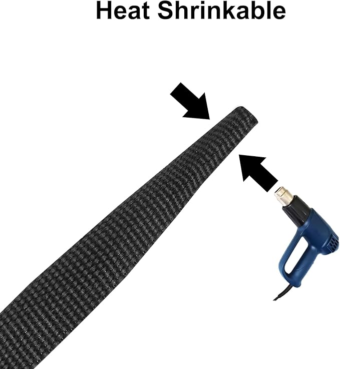 MECCANIXITY Braided Cable Sleeves Heat Shrinkable Fabric Sleeving, 3/8" 16ft Black 2:1 Ratio Heat Shrinkable Cord Protector for Harness Cable, Network Cable Protection, Cable Management