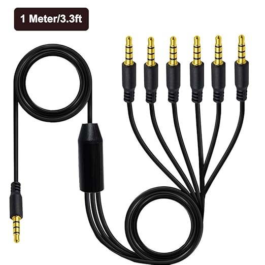 MysRuida 3.3ft 1/8” 3.5mm TRRS Stereo Audio Cable, 1 to 3 Splitter Male Aux Cord, 4 Pole Jack Headphone MIC Adapter for Smart Phones, MP3, Laptops, Speaker, Don’t Support MIC of iOS Headphone