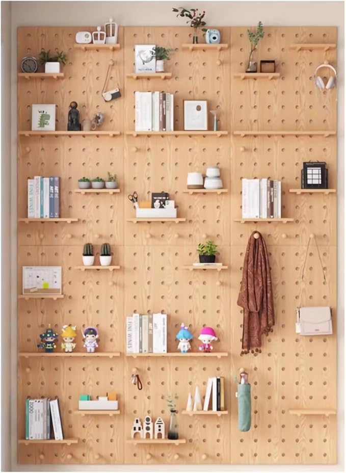 Wooden Wall Organizer Kit – Versatile Display Panel for Home, Office, Study & Bathroom – Wall-Mounted Storage Solution (Oak, 40x120CM)