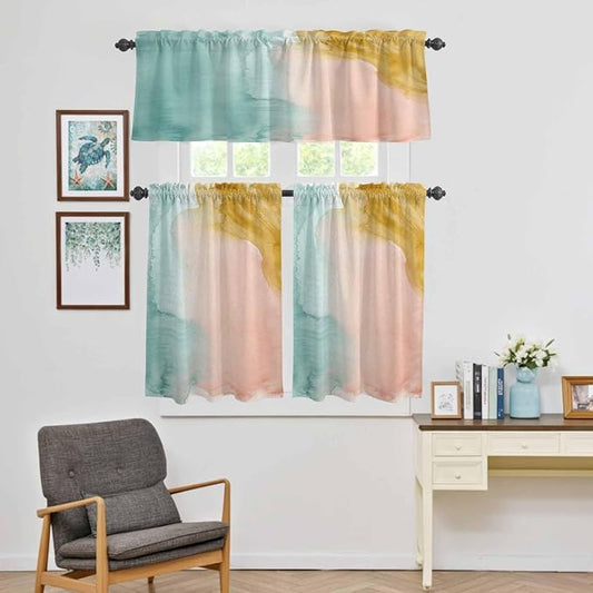 Kitchen Window Curtains Valance and Tier Set, Abstract Desert Mountains Rod by Unknown