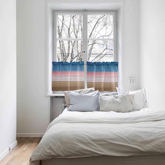 Blue Pink Brown Gradient Wood Grain Window Valance Curtains, Vintage Wood Board - Image 8